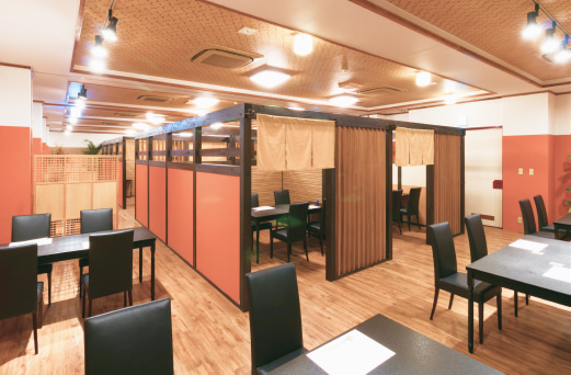 Dining area with semi-private rooms